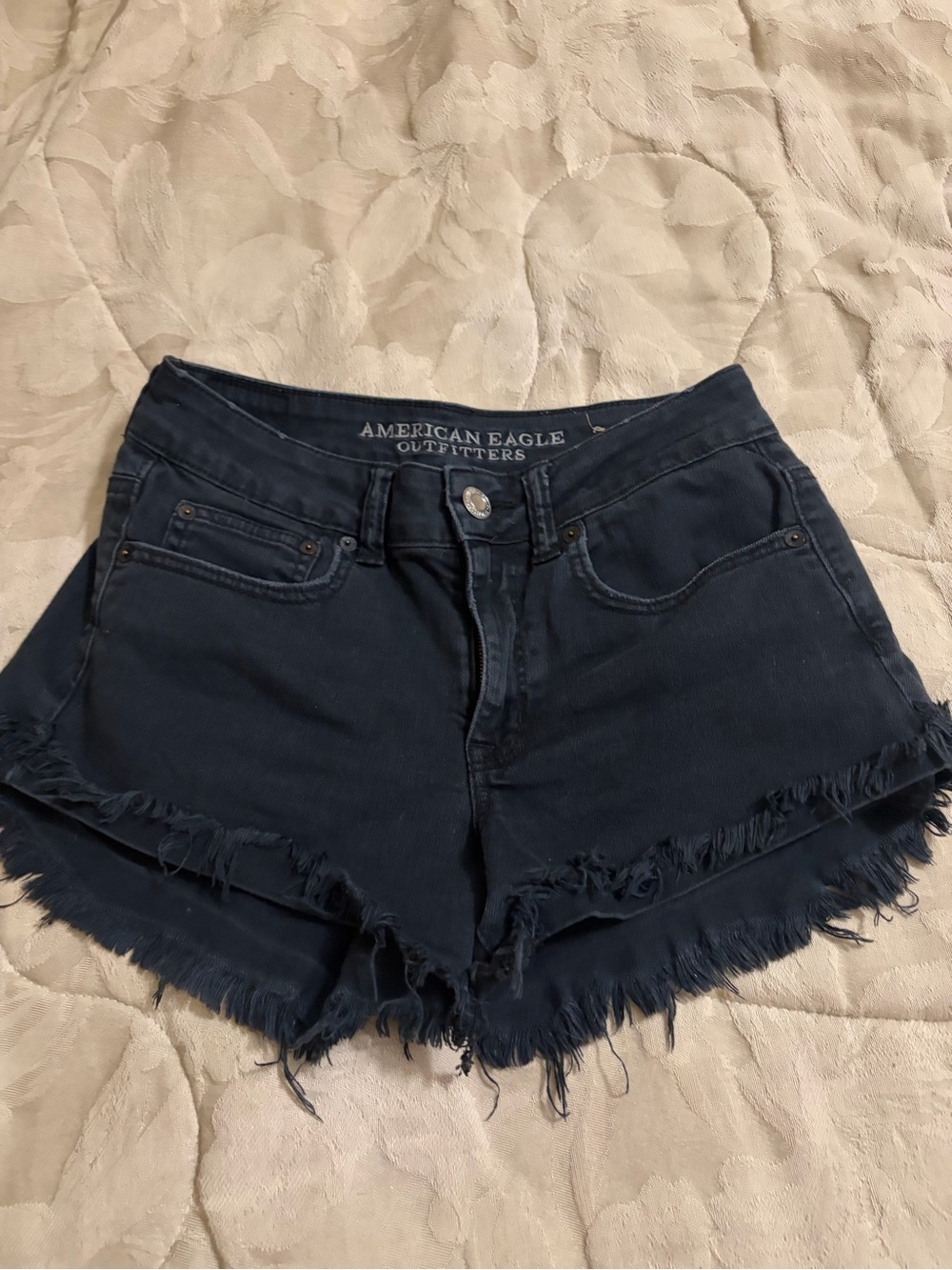 American Eagle Outfitters Dark Navy Frayed Hem Jean Shorts